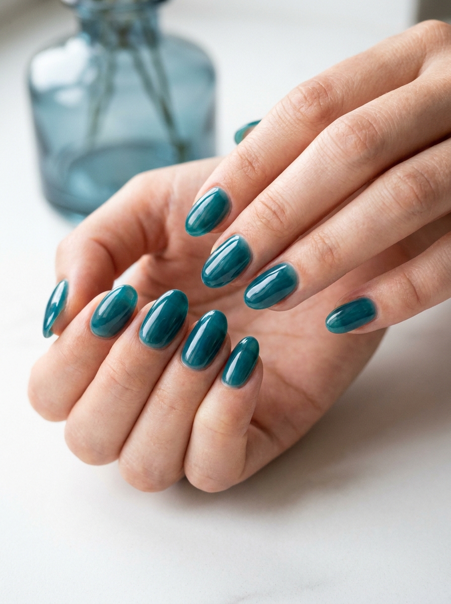 Teal Glass Nails